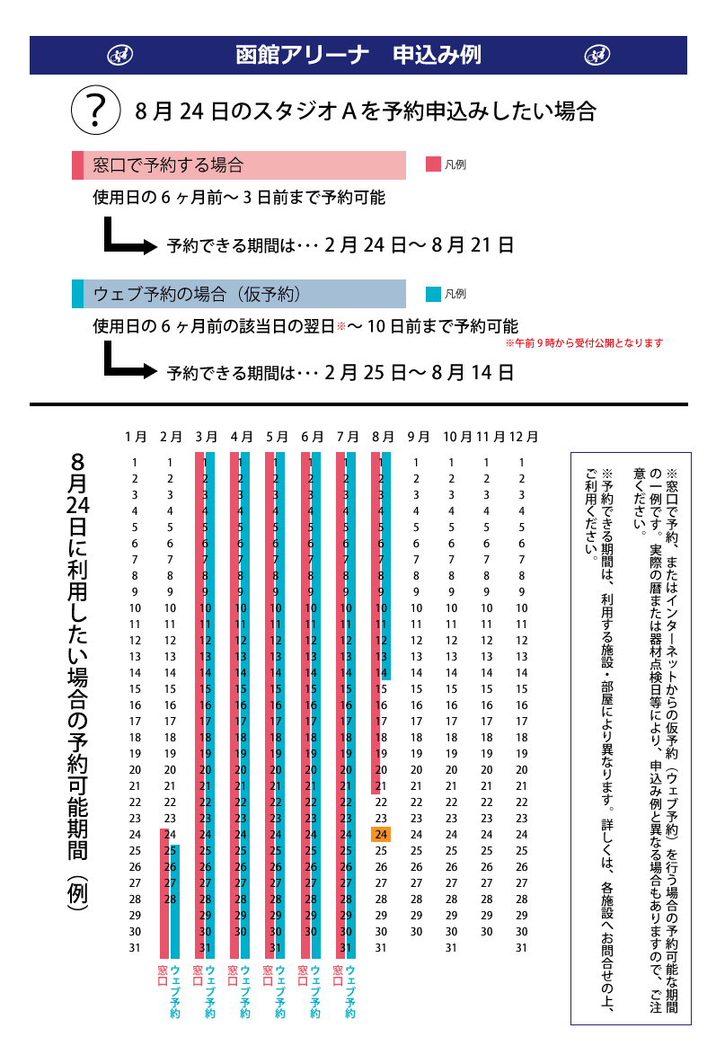 函館アリーナWEB予約　申込み日の予約例